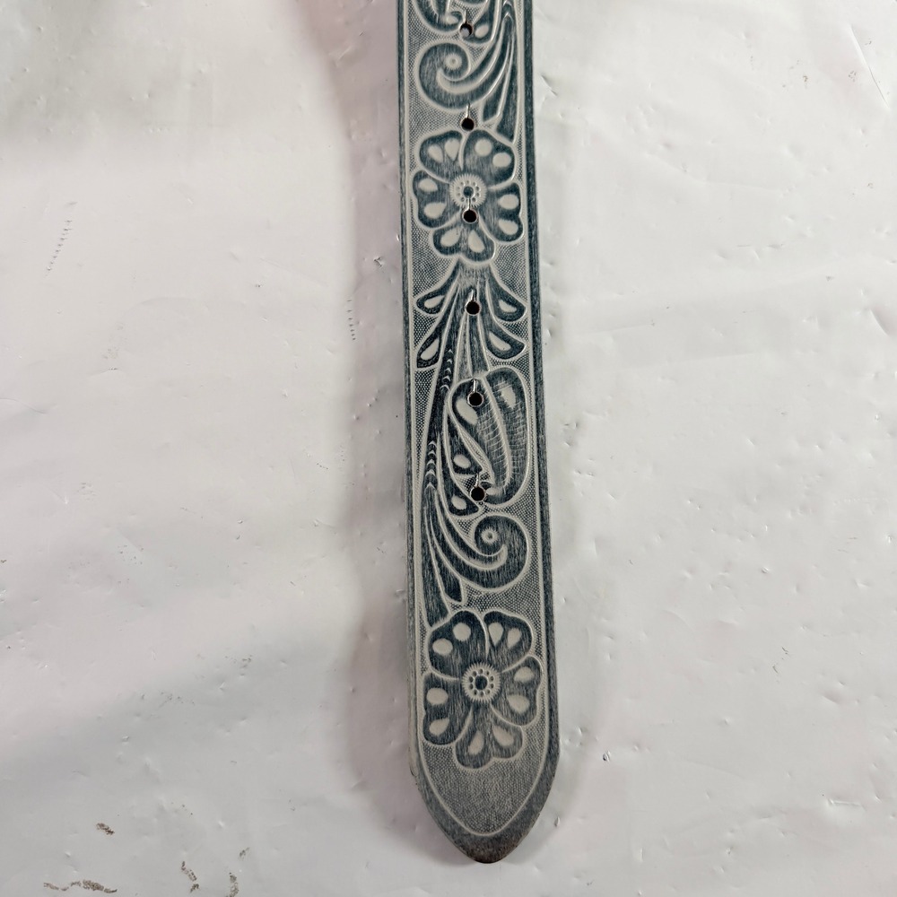 Kacey Musgrave Lee Floral Western Leather Belt Silver Custom Buckle Blue 2XL 2X - Picture 8 of 9